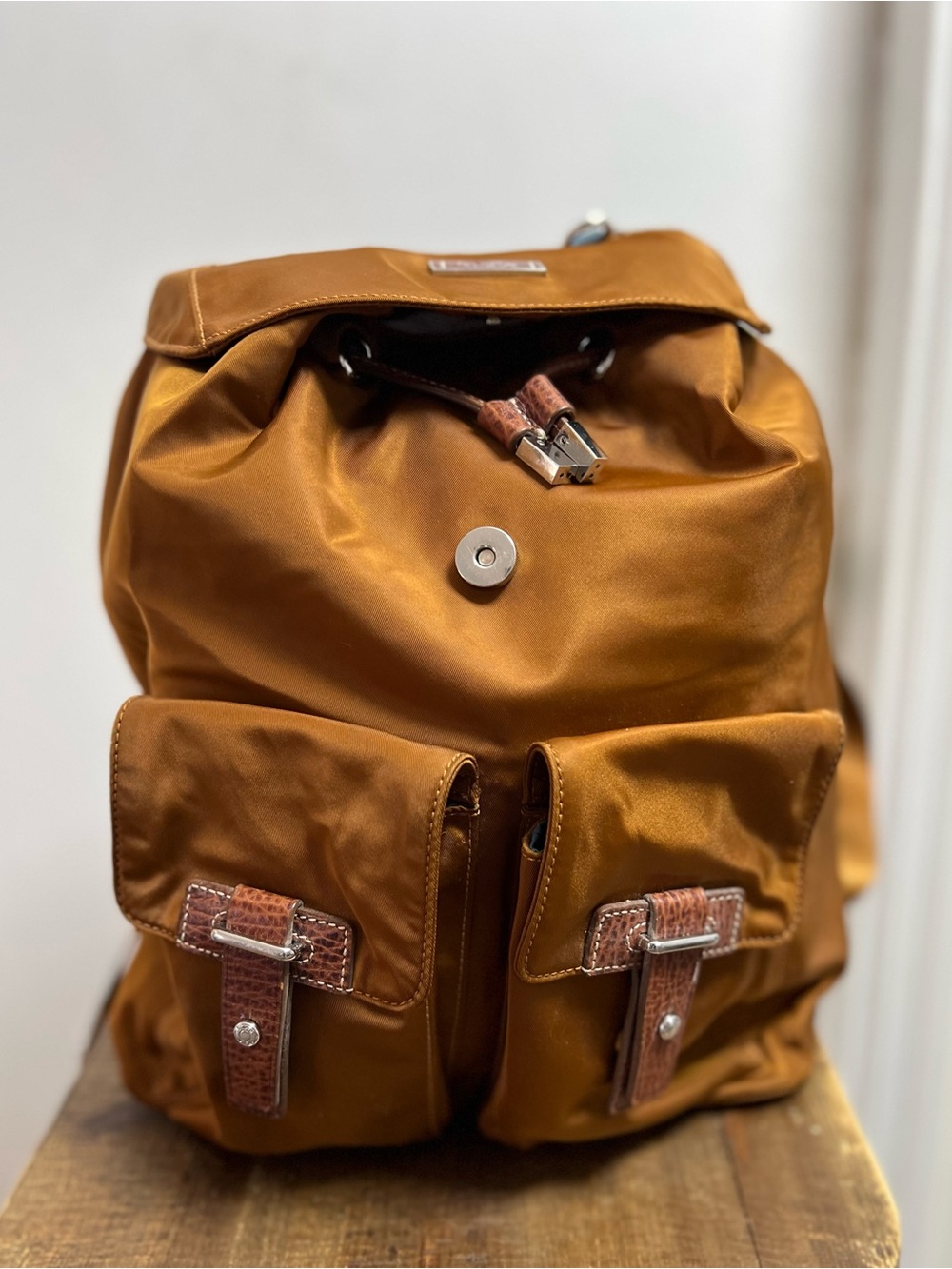 Tumi Rust Nylon and Leather Backpack with Front Pockets